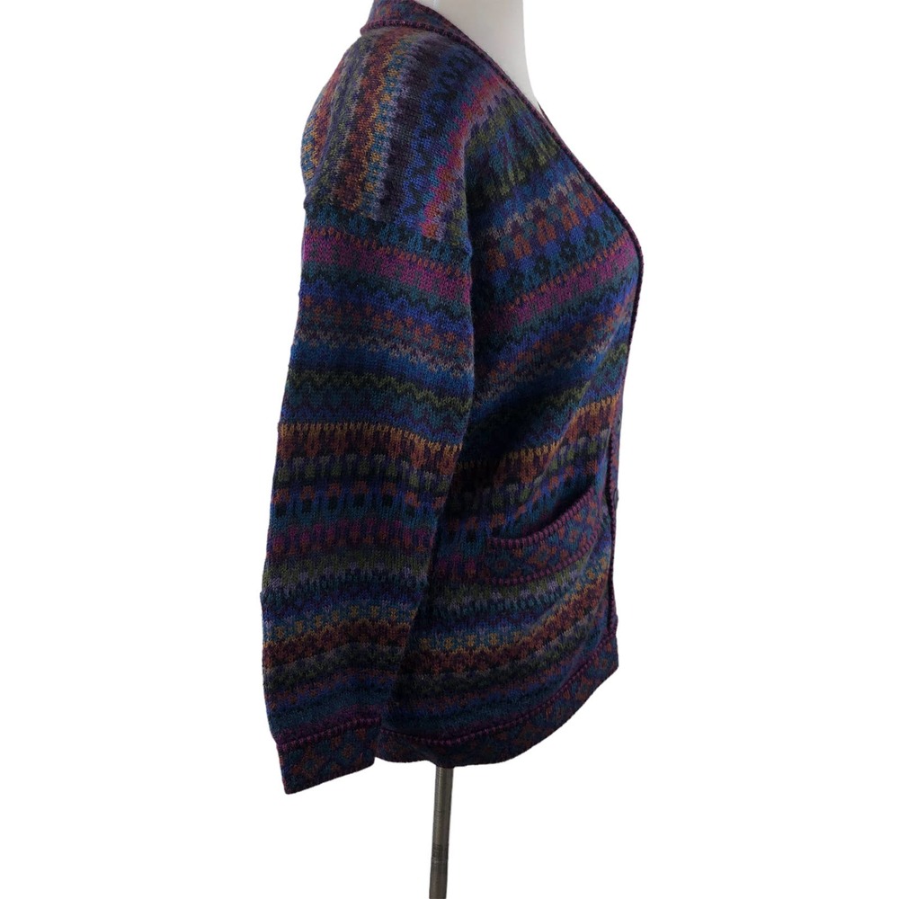 Vintage Peruvian Connection Handmade 100% Alpaca Mixed Print Cardigan Petite - Picture 3 of 10